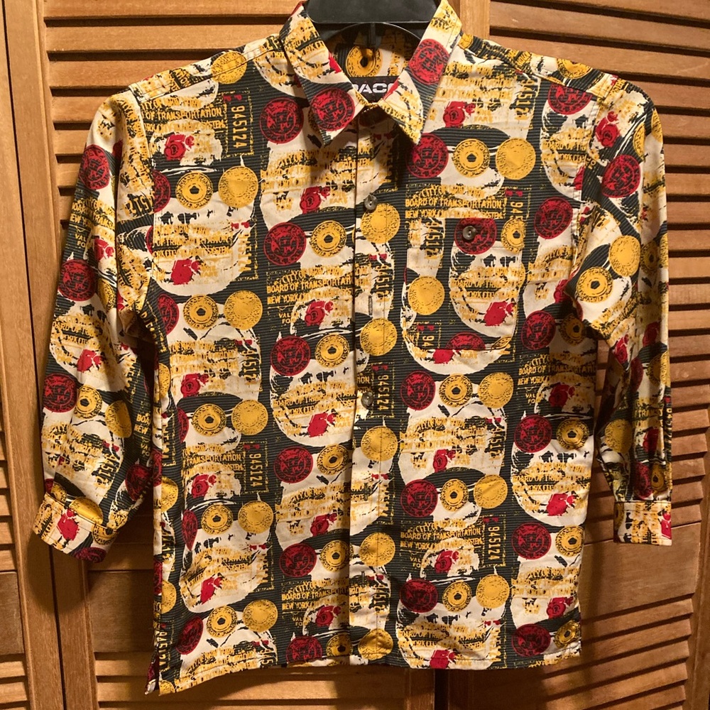 Paco City of New York Buttoned Shirt with Black, Red & Gold Graphics